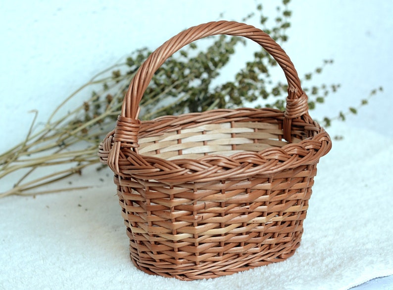 Kids Wicker Basket, Small Basket, Small Willow Basket, Small Wedding Basket, Egg Basket, Easter Basket, Flower Girl Basket, Rustic Wedding With Braid