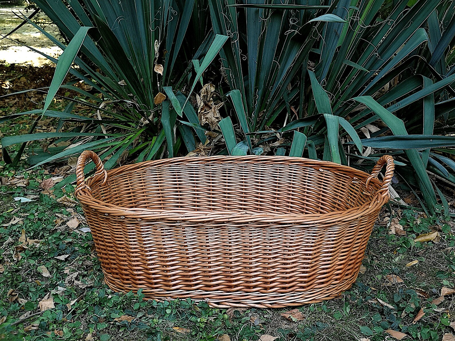 Shallow Laundry Basket, Handwoven Storage Basket, Oval Laundry Basket