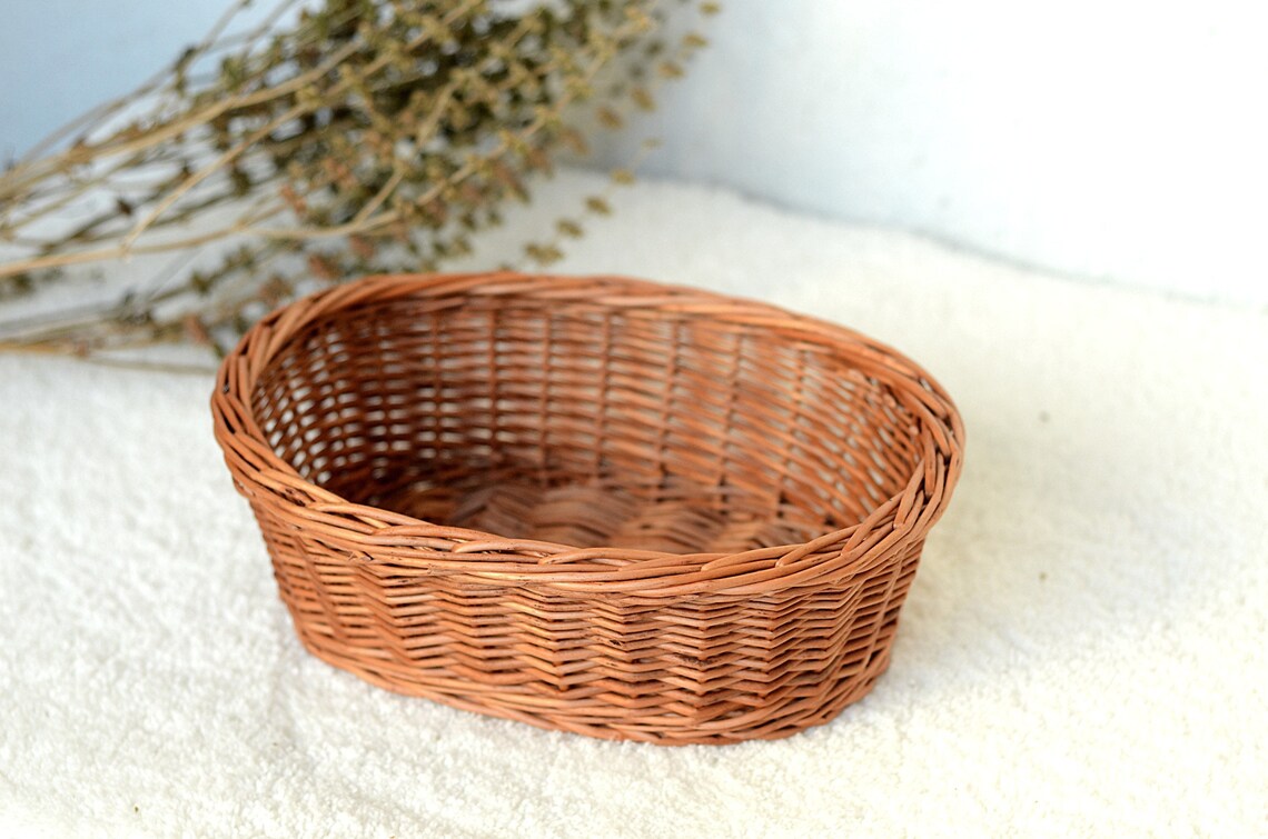 Small Oval Basket Woven Bread Basket Wicker Table Basket Etsy