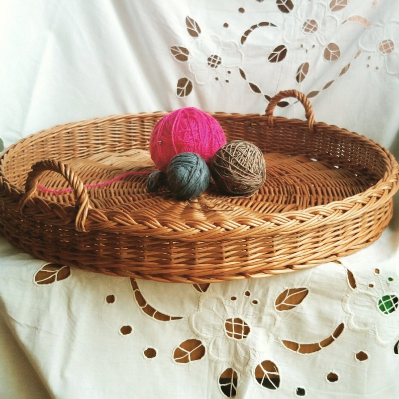Big Round Wicker Tray Large Rustic Ottoman Tray Big Round Etsy