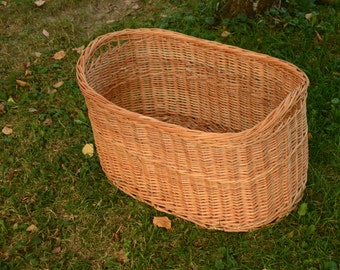 Large Storage Basket, Oval Storage Wicker Basket, Log Basket Big Sturdy Basket, Large Woven Basket Rustic Storage Trunk Big Laundry Basket