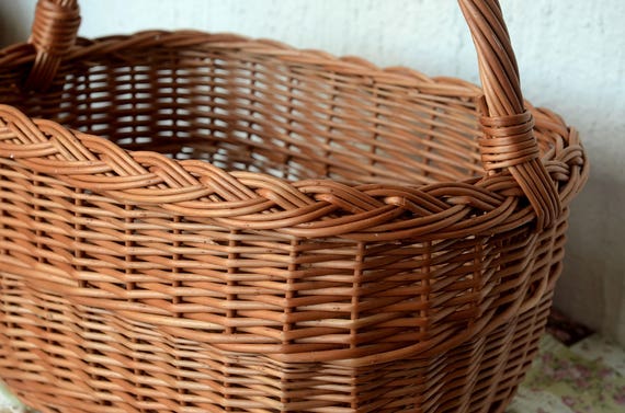 Large Oval Basket, Large Wicker Basket, Handwoven Basket, Rustic Willow  Basket Large Picnic Basket, Oval Basket With Handle, Woven Basket 