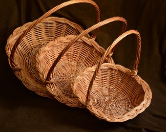 Set of 3 Shallow Baskets, Flower Display Basket, Flower Girl Baskets Set of 3, Gathering Basket, Flower Basket, Nesting Baskets, Gift Basket