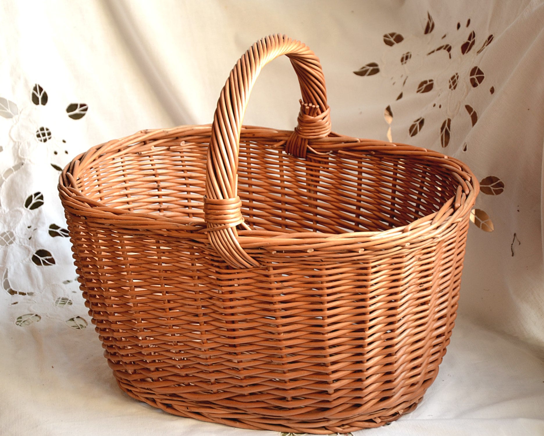 Large Oval Basket, Large Wicker Basket, Handwoven Basket, Rustic