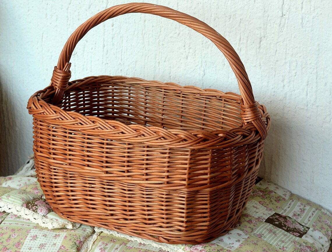 Handmade Willow Basket Woven Wicker Basket Gathering Basket Etsy