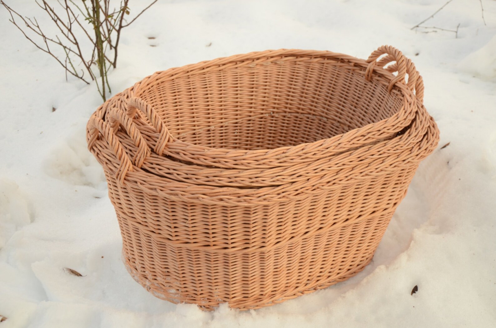 Large Wicker Laundry Basket, Big Laundry Basket, Handled Oval Basket
