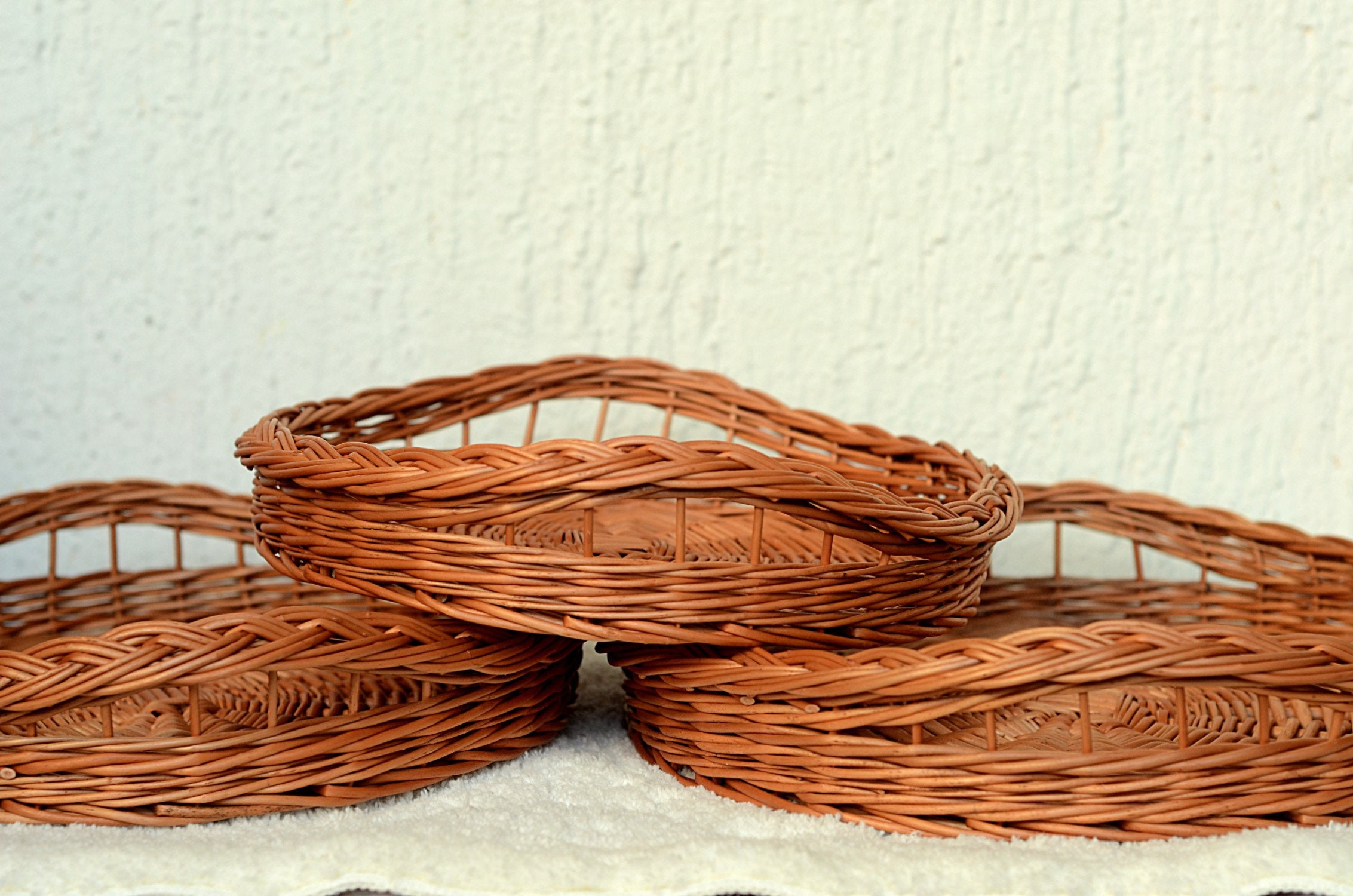 Round Tray Round Basket Tray Round Wicker Tray Handled Etsy