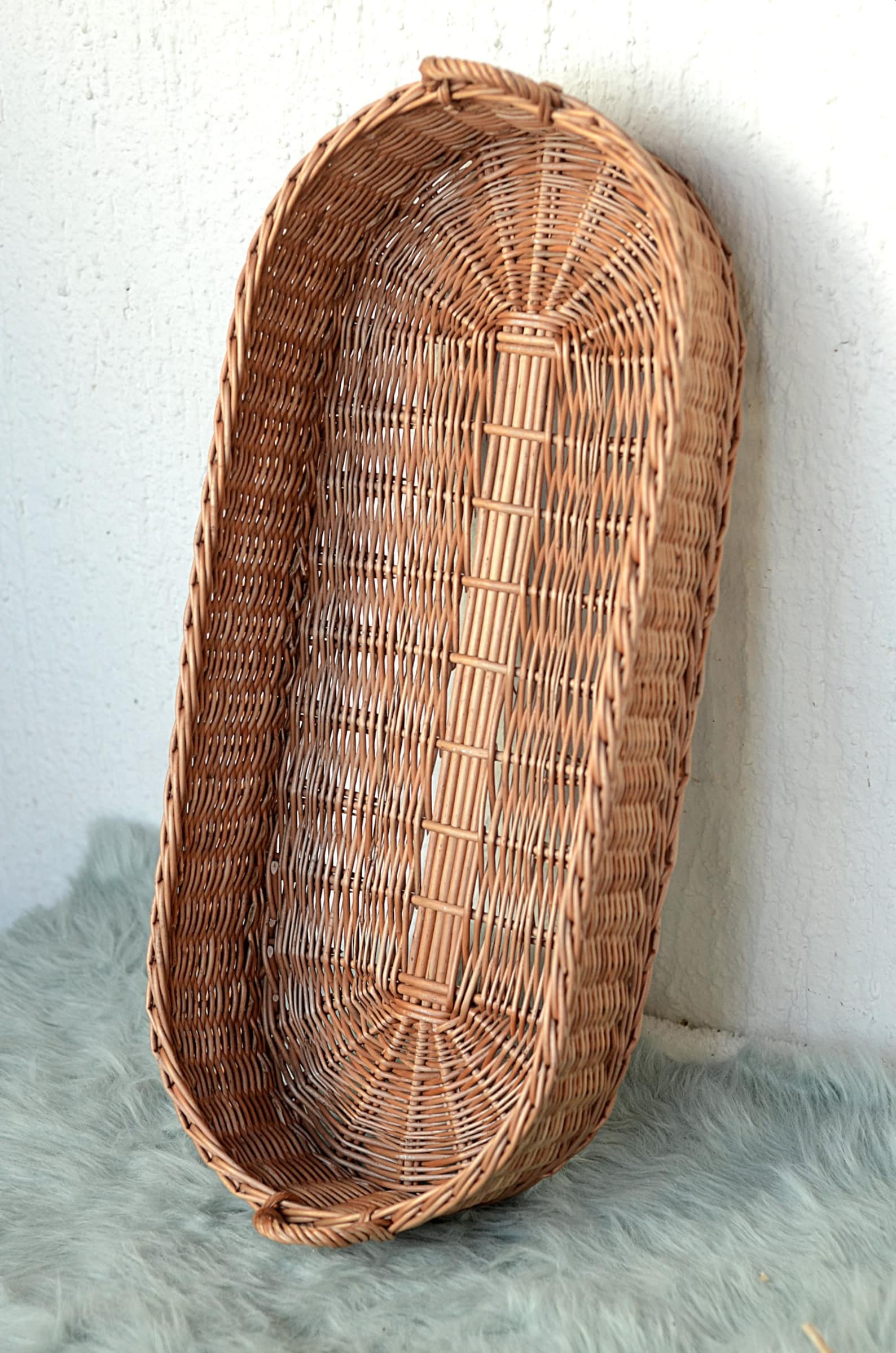 Long Woven Basket Tray Large Oval Wicker Tray Large Rustic Etsy