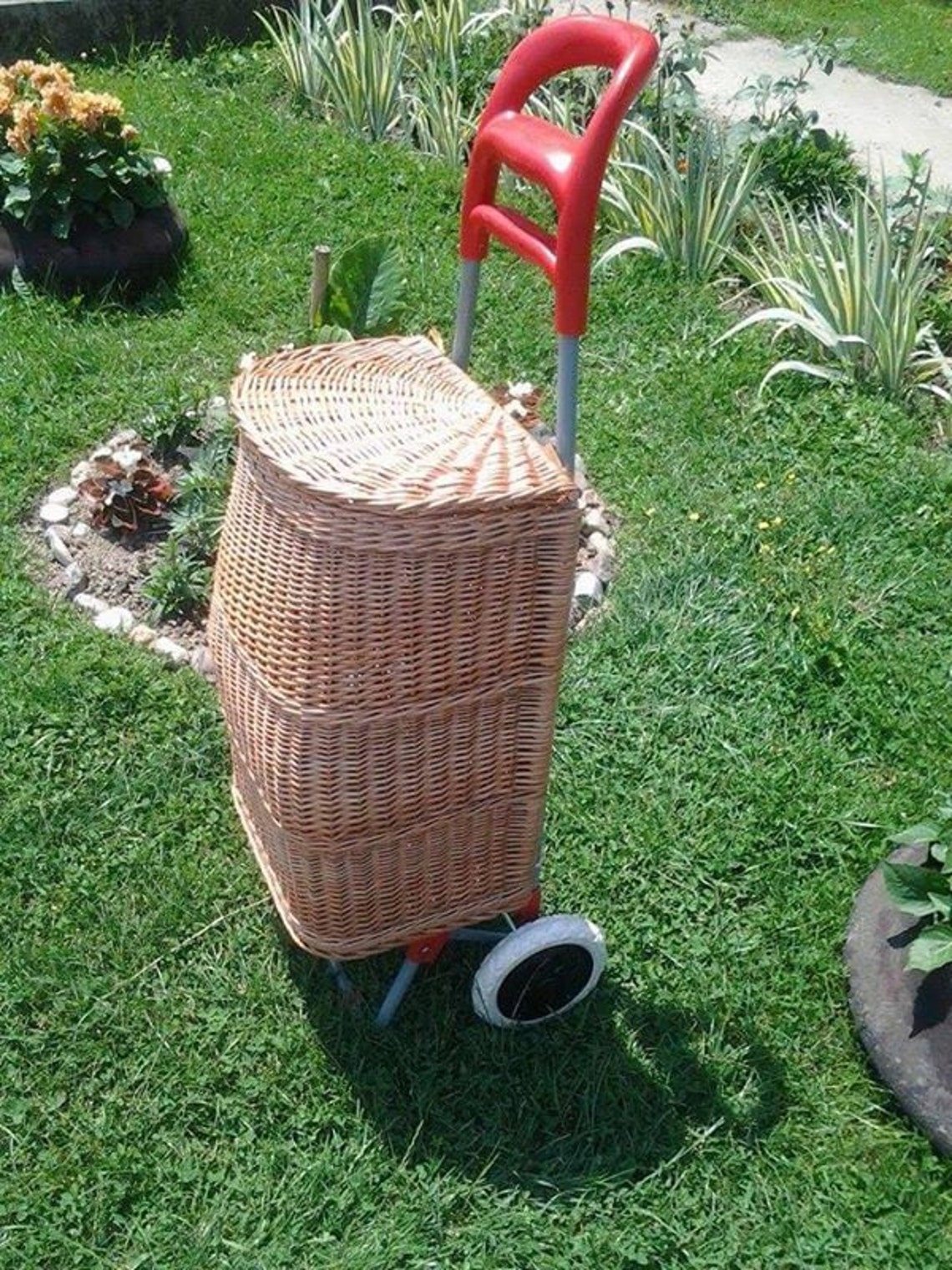 Wicker Shopping Trolley Wicker Shopping Basket Trolley Etsy