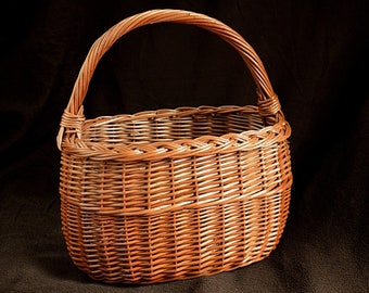 Handmade Wicker Basket, Handwoven Willow Basket, Wicker Picnic Basket, Willow Market Basket, Handwoven Grocery Basket,Country Kitchen Basket