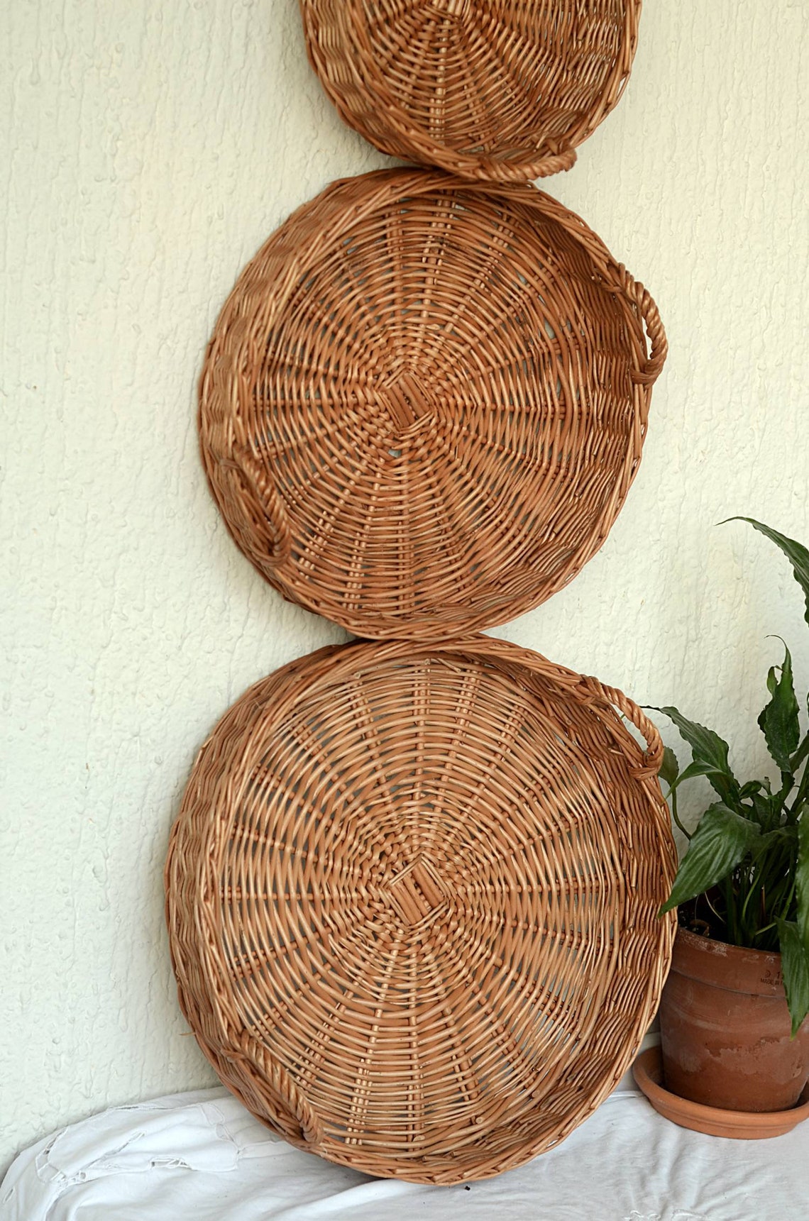 Round Tray Round Basket Tray Round Wicker Tray Handled Etsy