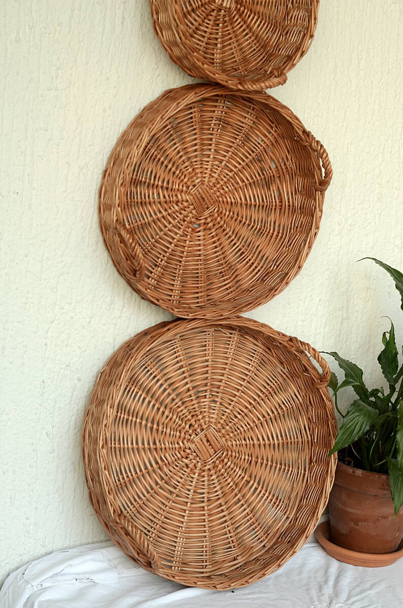 Round Tray Set of 3 Set of Basket Trays Round Wicker Tray Etsy