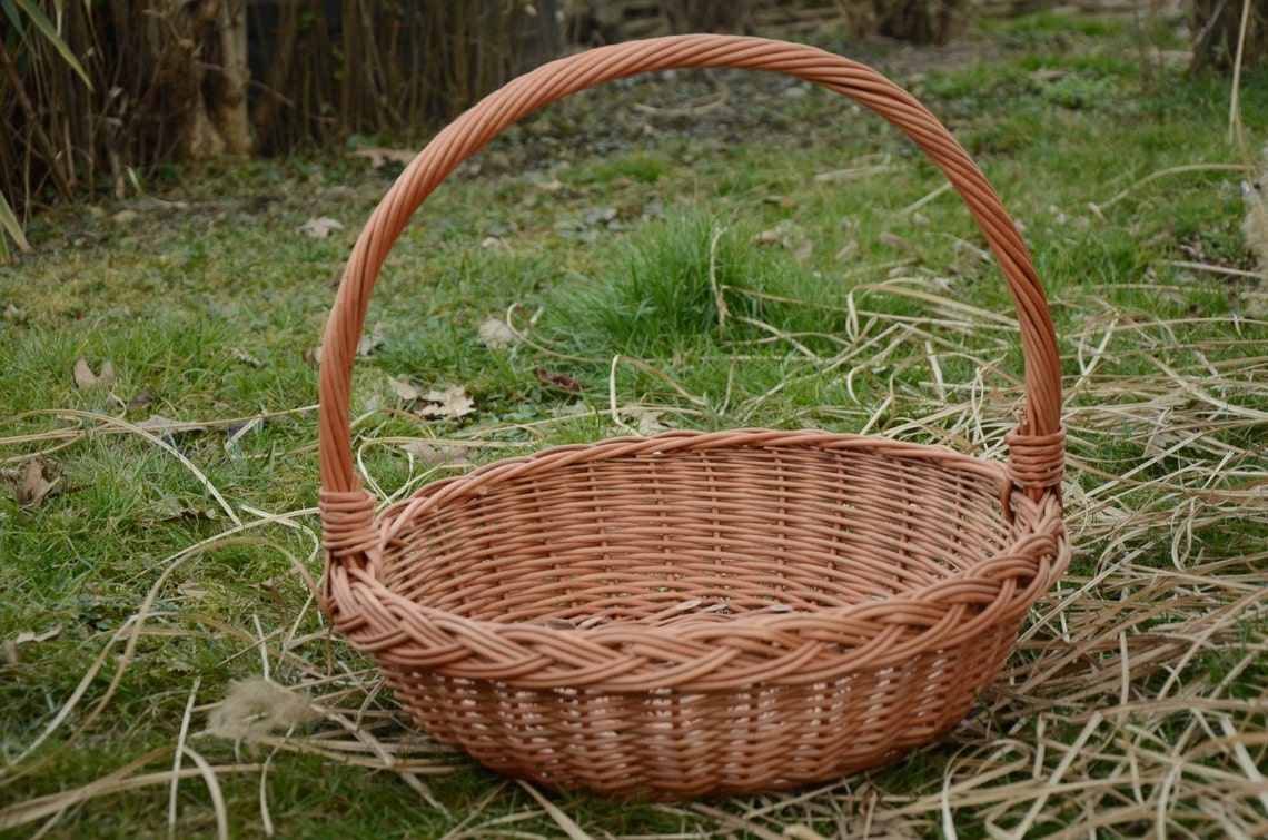 Big Wicker Wedding Basket Round Basket Shallow Handled Etsy