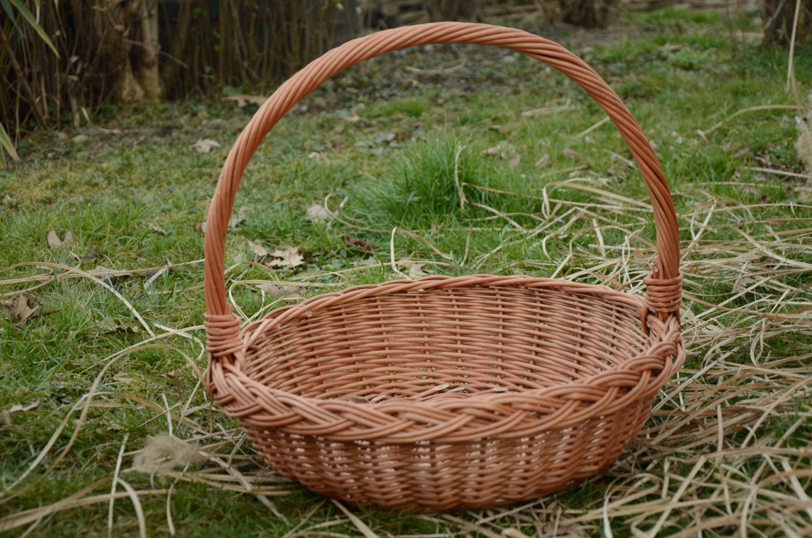 Big Wicker Wedding Basket Round Basket Shallow Handled Etsy