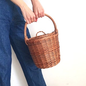 Jane Birkin Basket, Birkin Basket M, Round Wicker Basket with Lid, Medium Round Willow Basket, Round Basket Medium Basket Purse Basket Bag image 1