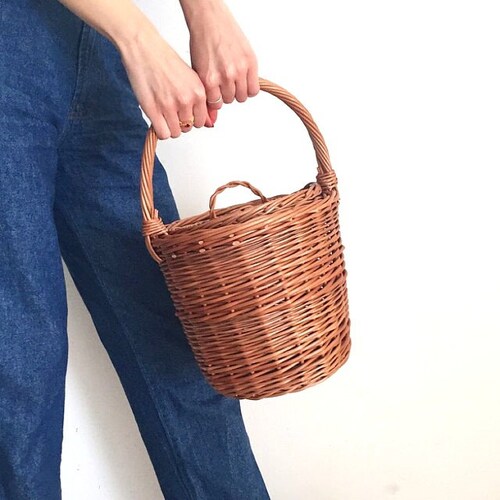 Jane Birkin Basket Small Basket With a Lid Round Wicker Etsy