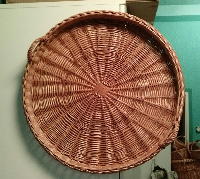 Big Round Wicker Tray Large Rustic Ottoman Tray Big Round Etsy