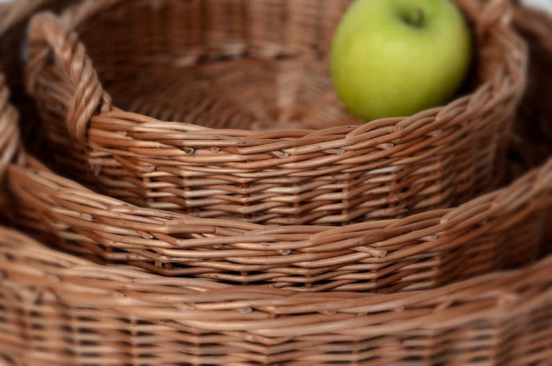 Round Tray Set of 3 Set of Basket Trays Round Wicker Tray Etsy