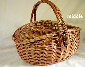 Oval Basket, Handmade Wide Wicker Basket, Rustic Wicker Basket, Handwoven Willow Basket, Cottage Style Basket, Egg Basket, Gathering Basket