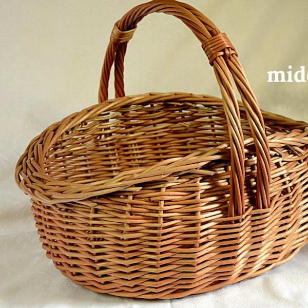 Oval Basket, Handmade Wide Wicker Basket, Rustic Wicker Basket, Handwoven Willow Basket, Cottage Style Basket, Egg Basket, Gathering Basket