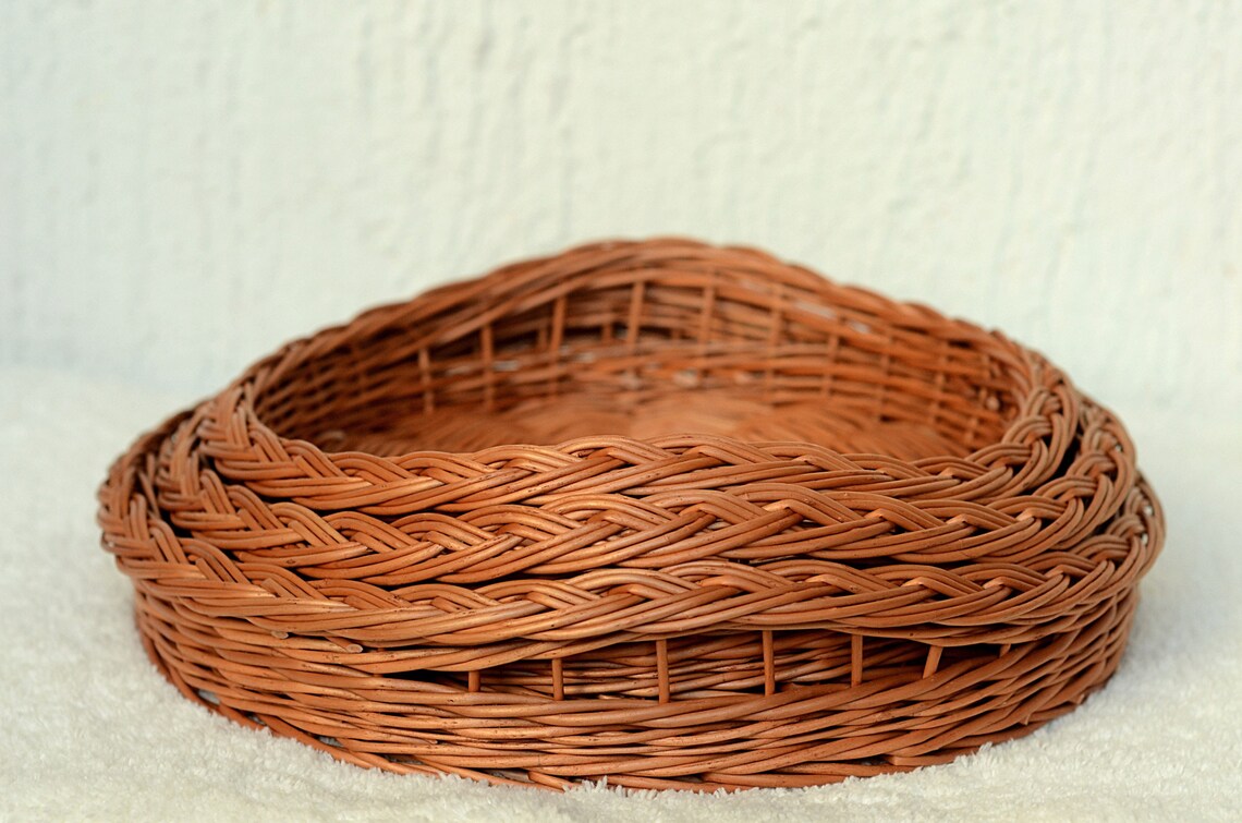 Round Tray Round Basket Tray Round Wicker Tray Handled Etsy