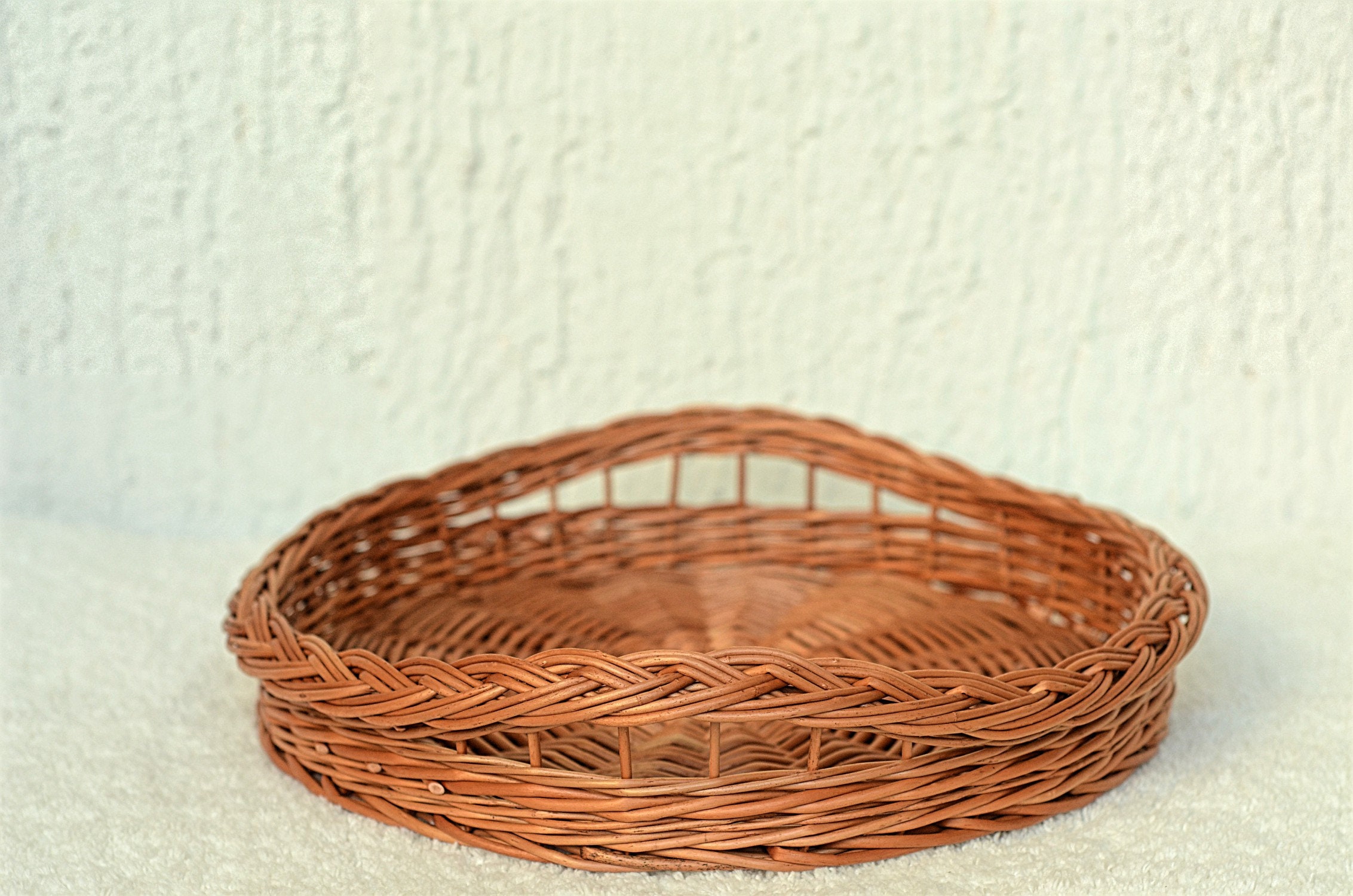 Round Tray Round Basket Tray Round Wicker Tray Handled Etsy