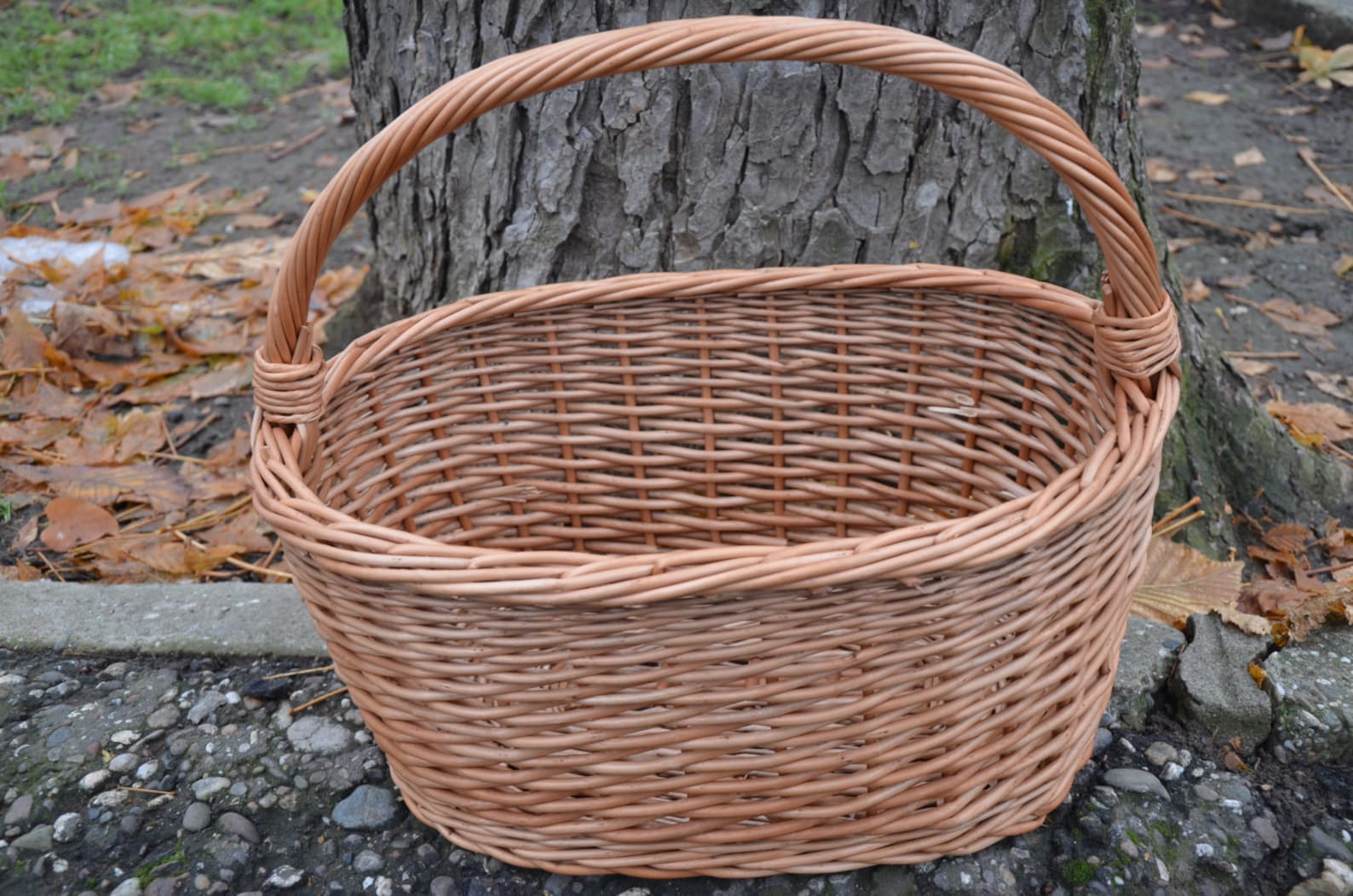 Wicker Basket With Handle Oval Wicker Basket Handmade Willow Etsy