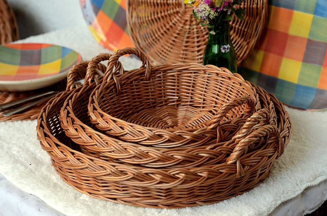 Round Tray Set of 3 Round Basket Tray Round Wicker Tray Etsy