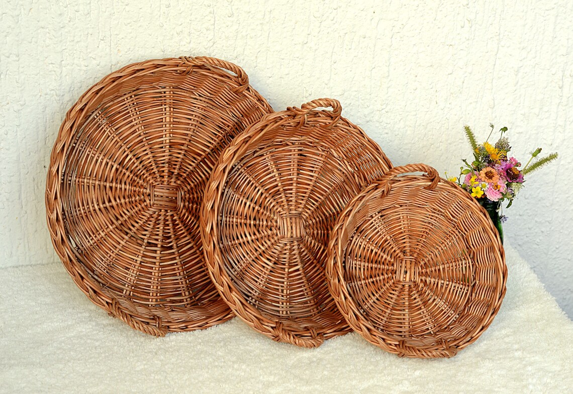 Round Tray Set of 3 Round Basket Tray Round Wicker Tray Etsy