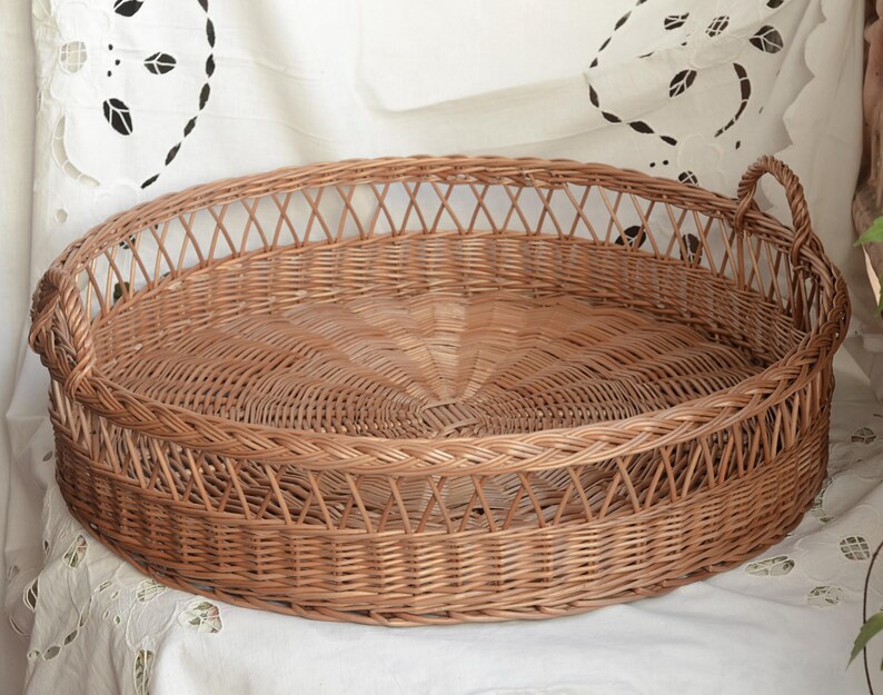 Wicker Tray Erick Large Round Tray Round Wicker Etsy