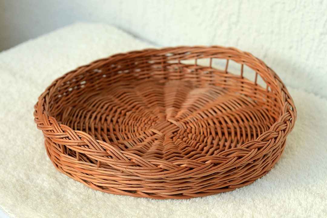 Round Tray, Round Basket Tray, Round Wicker Tray, Handled Basket Tray
