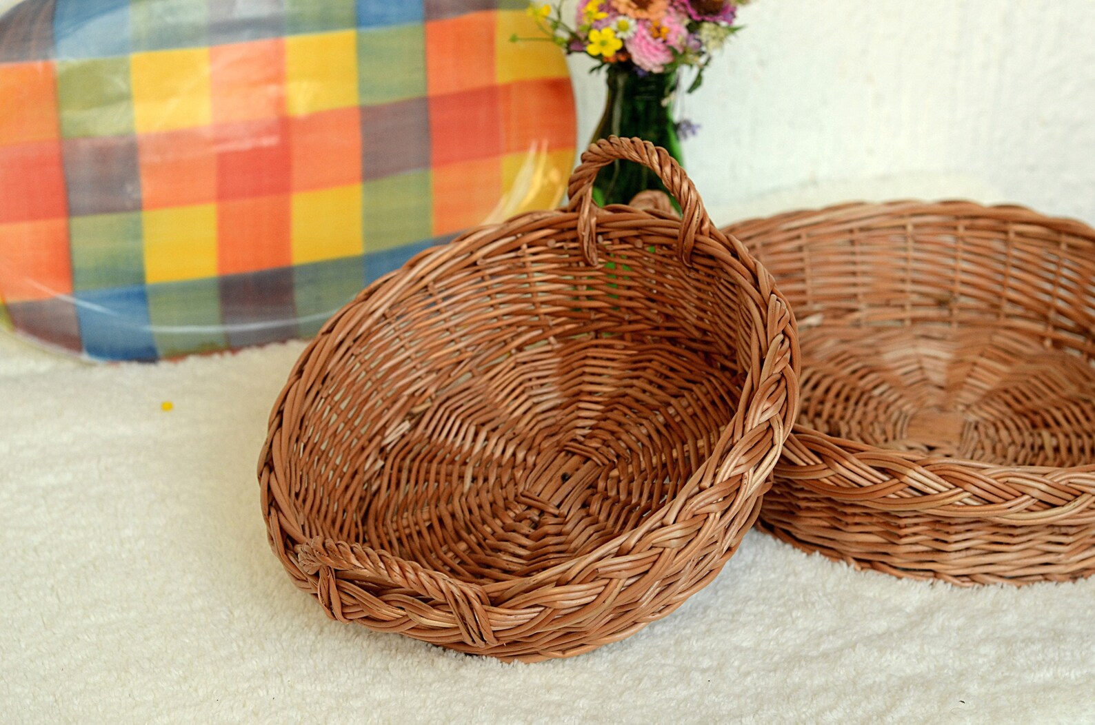 Round Tray Set of 3 Round Basket Tray Round Wicker Tray Etsy