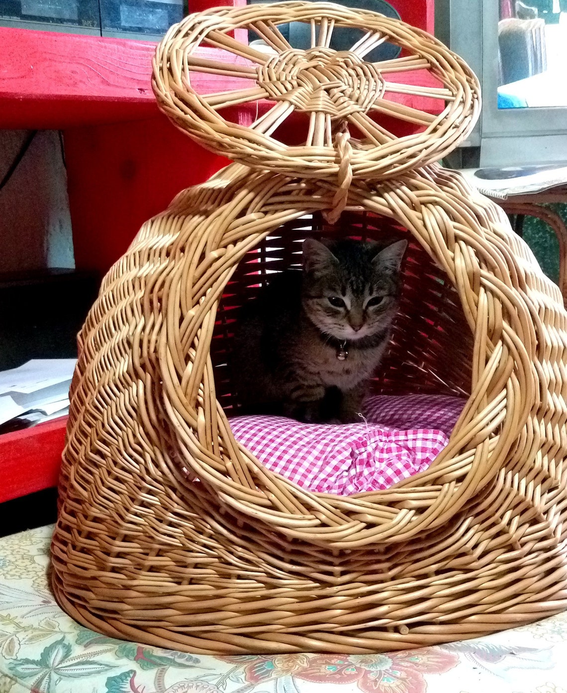 Wicker Cat Bed Cat Cave Wicker Cat Basket Wicker Cat House Etsy