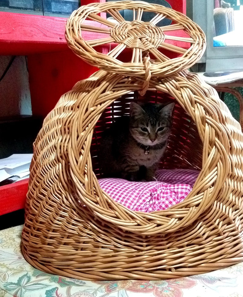 Wicker Cat Bed, Cat Cave, Wicker Cat Basket, Wicker Cat House, Cat/Small Dog House Willow Basket for Cats, Cat Furniture, Wicker Cat Carrier image 8