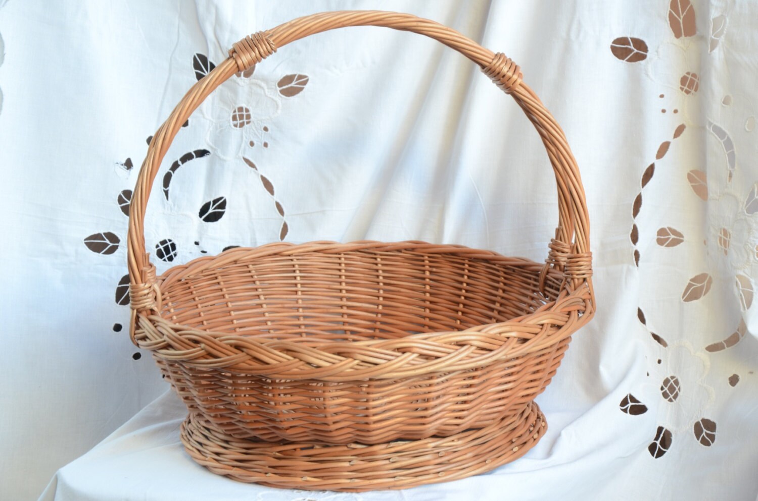 Vintage Woven Wicker Gathering Basket with Top Handle 22.5″ Long
