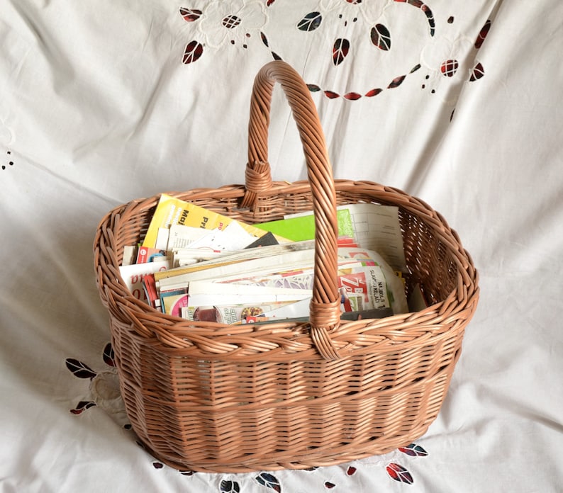 Handmade Willow Basket, Wicker Basket, Rectangular Basket, Farmhouse Basket, Woven Picnic Basket,Grocery Basket,Market Basket, Large Basket image 4