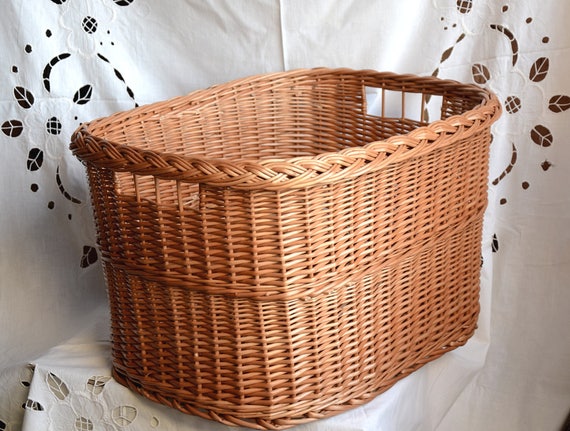 Large Oval Basket, Large Wicker Basket, Handwoven Basket, Rustic Willow  Basket Large Picnic Basket, Oval Basket With Handle, Woven Basket 