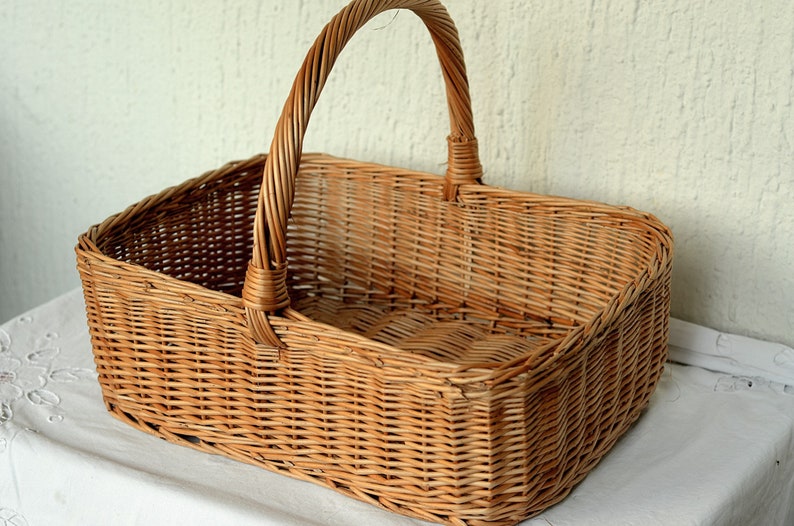 Large Rectangular Wicker Basket, Display Basket, Large Gift Basket, Rectangular Basket High Handle,Large Basket with Handle Gathering Basket image 1