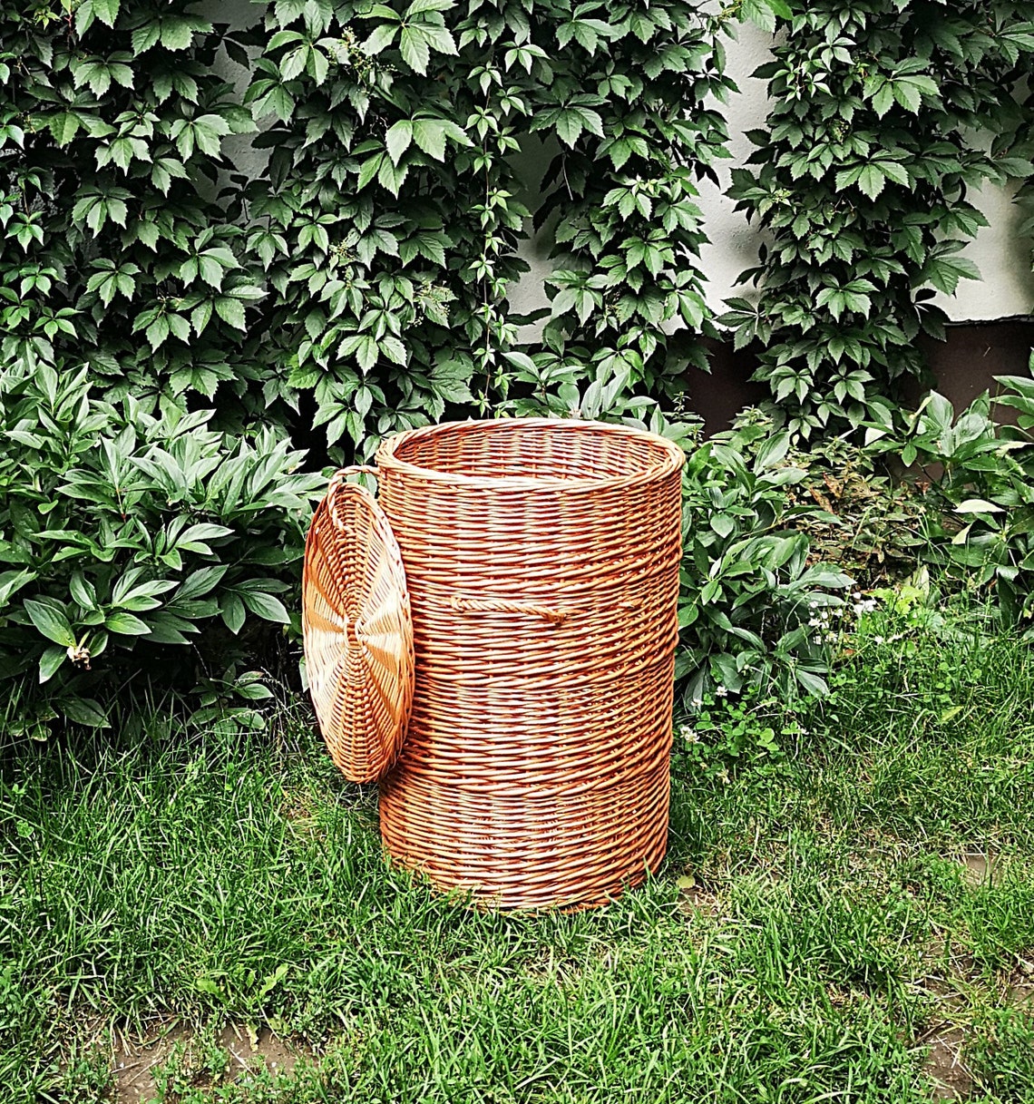 Large Wicker Laundry Basket Round Storage Basket with Lid Etsy