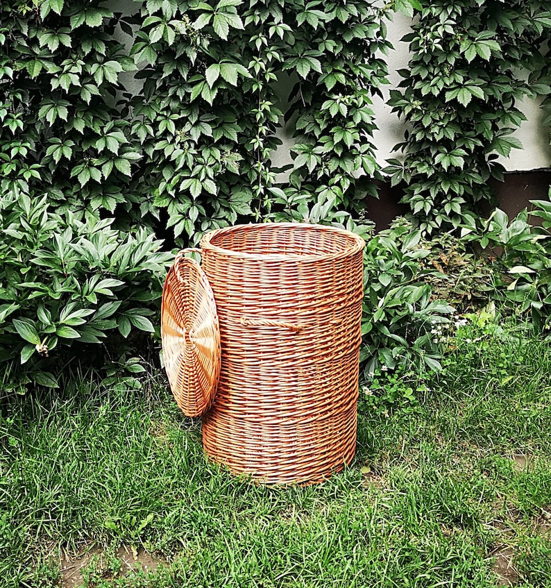 Grand panier à linge en osier panier de rangement rond ...