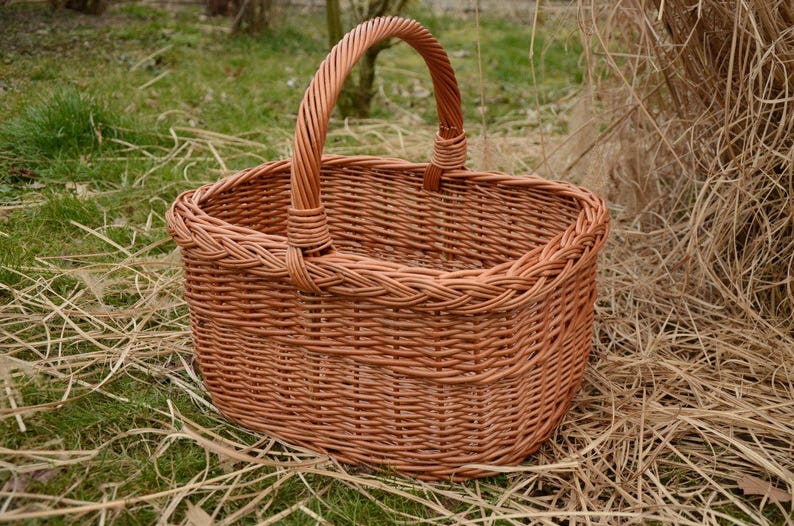 Handmade Willow Basket, Wicker Basket, Rectangular Basket, Farmhouse Basket, Woven Picnic Basket,Grocery Basket,Market Basket, Large Basket image 1