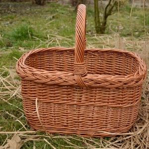 Handmade Willow Basket, Wicker Basket, Rectangular Basket, Farmhouse Basket, Woven Picnic Basket,Grocery Basket,Market Basket, Large Basket image 2