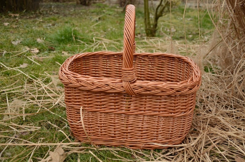 Handmade Willow Basket, Wicker Basket, Rectangular Basket, Farmhouse Basket, Woven Picnic Basket,Grocery Basket,Market Basket, Large Basket image 2
