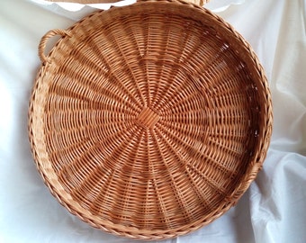 Big Round Wicker Tray Large Rustic Ottoman Tray Big Round Willow Tray Round Basket Tray Rustic Round Tray Large Wicker Tray Wall Basket Tray