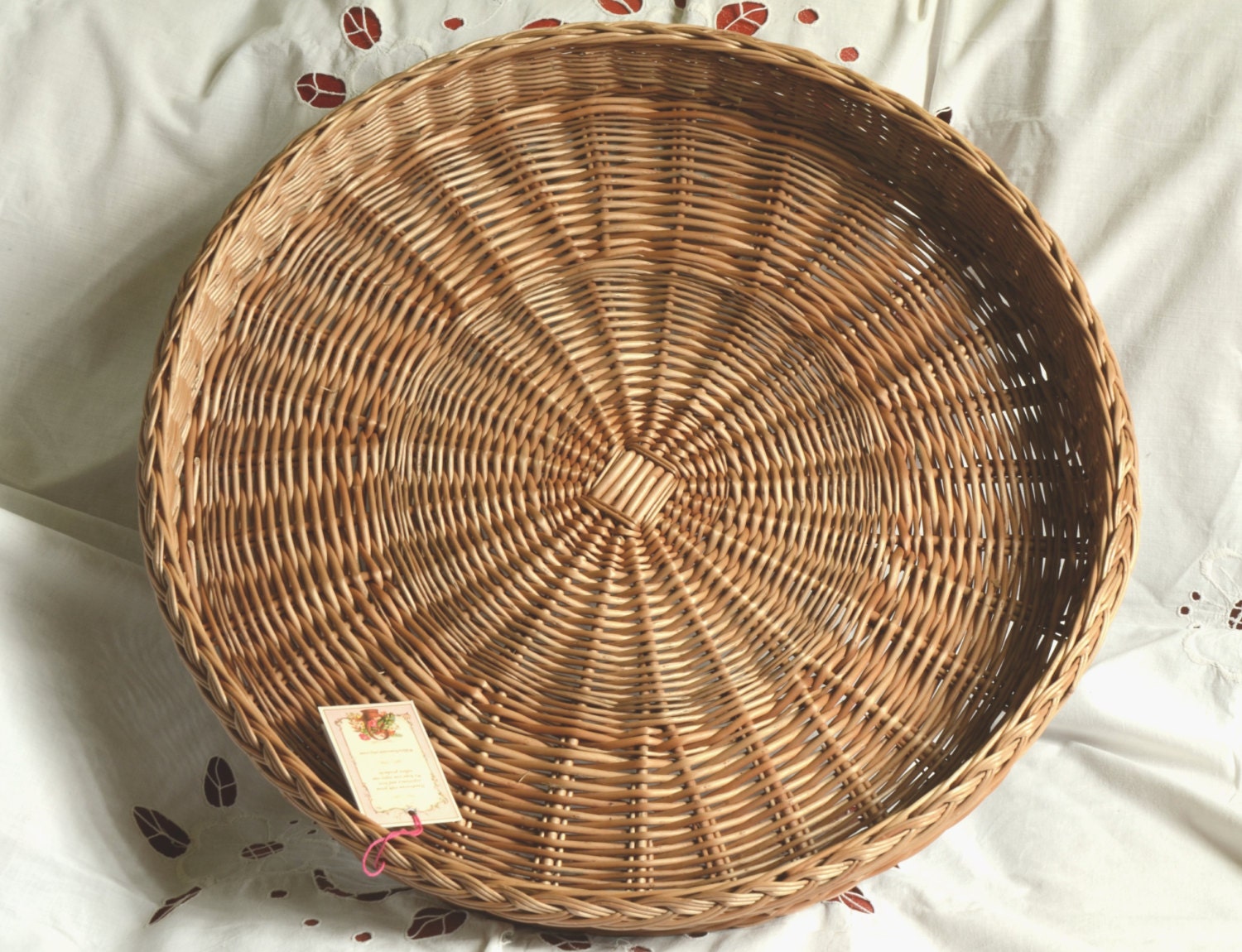 Large Round Wicker Tray Rustic Ottoman Basket Tray Large Etsy