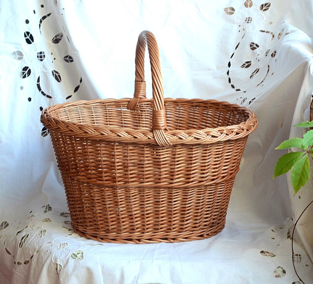 Large Oval Wicker Basket, Big Woven Basket, Large Picnic Basket With Handle, Woven Wicker Basket ...