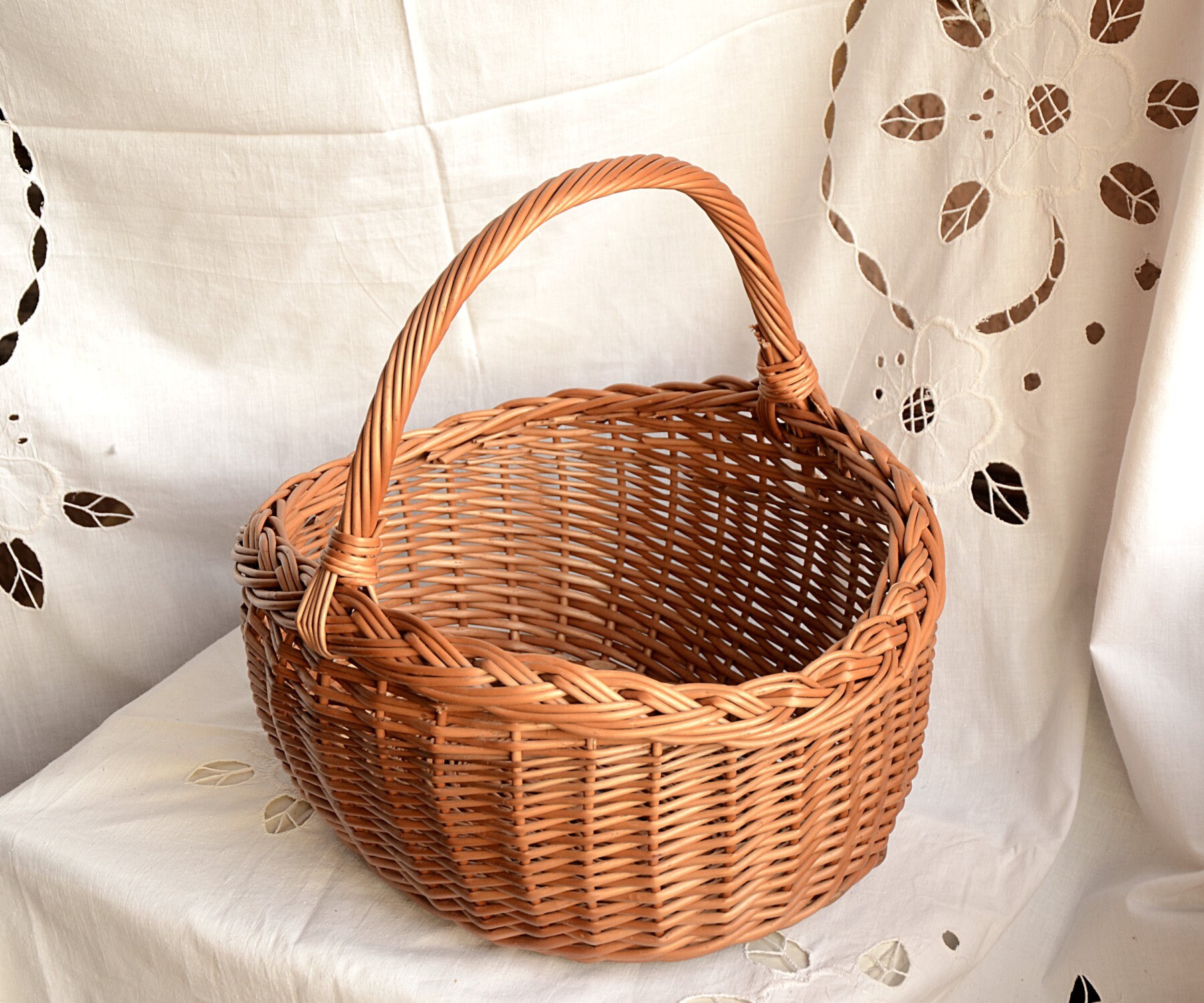 Oval Basket Wide Wicker Basket Rustic Wicker Basket Etsy