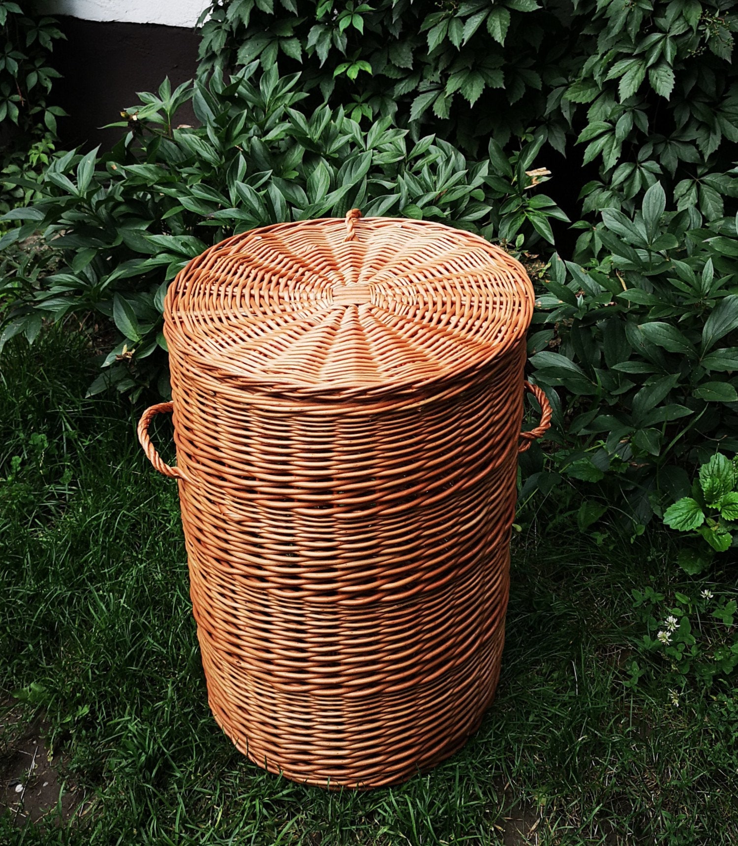 Large Wicker Laundry Basket, Round Storage Basket with Lid, Round Hamper, Laundry Basket with Lid Wicker Laundry Hamper Round Basket Laundry
