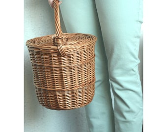 Jane Birkin Basket, Birkin Basket M, Round Wicker Basket with Lid, Medium Round Woven Basket, Round Basket Medium Basket Purse Basket Bag