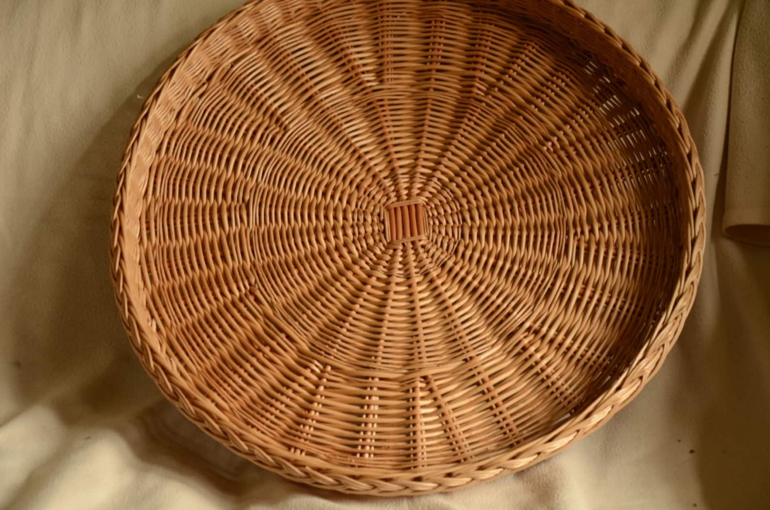 Large Round Wicker Tray Rustic Ottoman Basket Tray Large Etsy